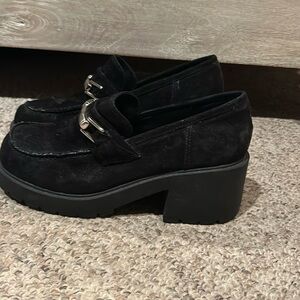 Vtg Soho Cobbler black suede chunky heel platform Y2K  loafer heel shoes 7-7.5
